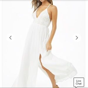 WHITE BEADED CHIFFON MAXI DRESS